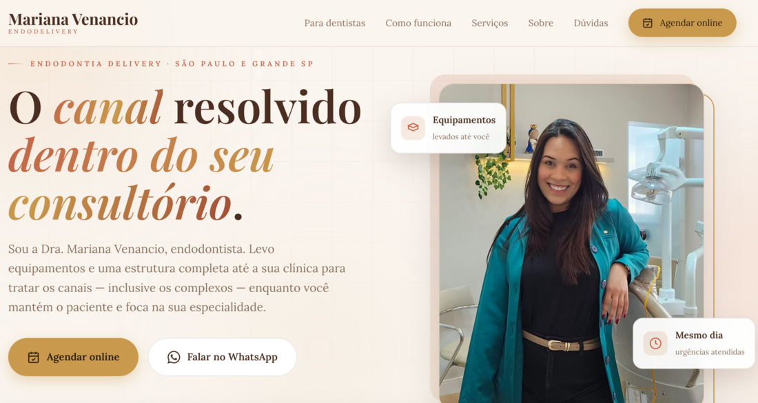 Landing page da Dra. Mariana Venancio, endodontista